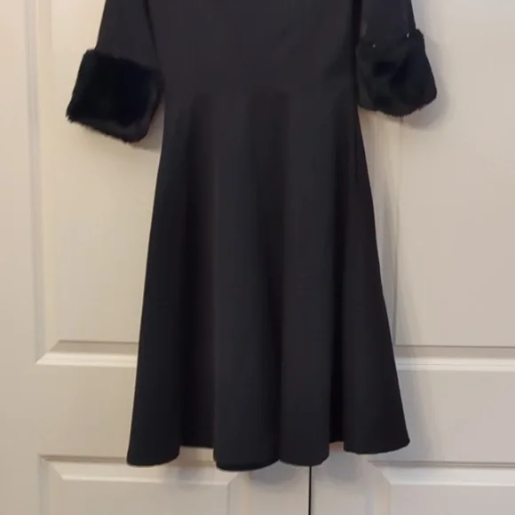 Video Vixen Tabitha Black Faux Fur Collar Flare Dress - Picture 8 of 9